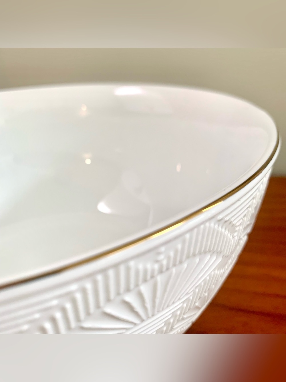 New Large Serving Bowl White with Art Deco Print 10" x 4.5"